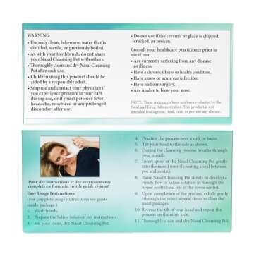 ANCIENT SECRETS Neti Pot Sinus Rinse + Pre-Measured Cleansing Salt Pack – Dishwasher-Safe Ceramic Model, Patented Ergonomic No-Leak Design, Nasal Cleansing Pot, Nasal Irrigation