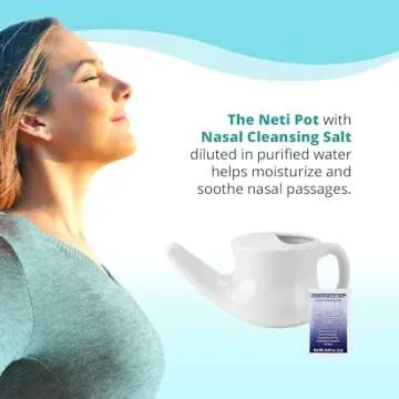ANCIENT SECRETS Neti Pot Sinus Rinse + Pre-Measured Cleansing Salt Pack – Dishwasher-Safe Ceramic Model, Patented Ergonomic No-Leak Design, Nasal Cleansing Pot, Nasal Irrigation