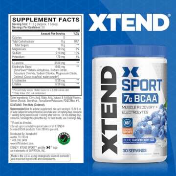 XTEND Sport BCAA Powder Blue Raspberry Ice - Electrolyte Powder for Recovery & Hydration with Amino ...