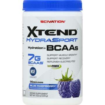 XTEND Sport BCAA Powder Blue Raspberry Ice - Electrolyte Powder for Recovery & Hydration with Amino Acids - 30 Servings