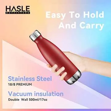 HASLE OUTFITTERS 17oz Stainless Steel Water Bottles Bulk, Vacuum Insulated Water Bottles Double Walled Powder Coated Reusable Metal Sports Water Bottles Keep Drinks Hot and Cold, Red, 8Packs
