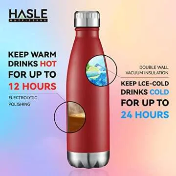 HASLE OUTFITTERS 17oz Stainless Steel Water Bottles Bulk, Vacuum Insulated Water Bottles Double Walled Powder Coated Reusable Metal Sports Water Bottles Keep Drinks Hot and Cold, Red, 8Packs