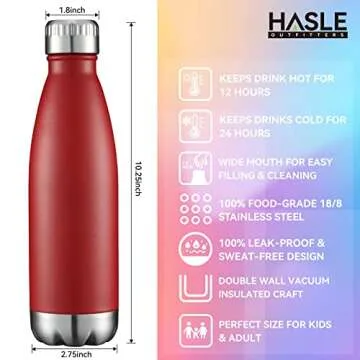 HASLE OUTFITTERS 17oz Stainless Steel Water Bottles Bulk, Vacuum Insulated Water Bottles Double Walled Powder Coated Reusable Metal Sports Water Bottles Keep Drinks Hot and Cold, Red, 8Packs