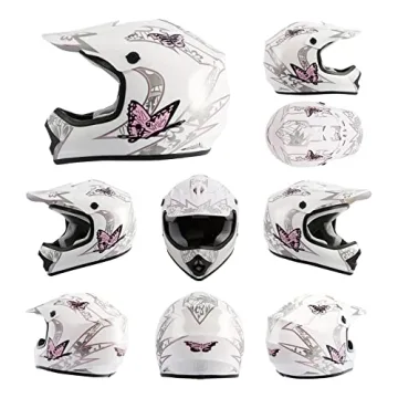 TCMT Dot Youth & Kids Motocross Offroad Street Pink Butterfly Motorcycle Helmet