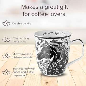 Karma Gifts 16 oz Black and White Boho Mug Horse - Unique Ceramic Coffee Mug
