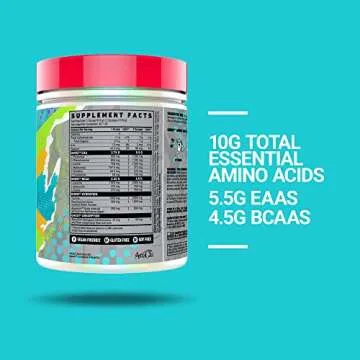 GHOST Amino: Essential Amino Acid Supplement, Blue Raspberry - 40 Servings - Intra-Workout Powder for Hydration & Recovery 4.5g BCAA & 5.5g EAA - Soy & Gluten-Free, Vegan