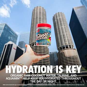 GHOST Amino: Essential Amino Acid Supplement, Blue Raspberry - 40 Servings - Intra-Workout Powder for Hydration & Recovery 4.5g BCAA & 5.5g EAA - Soy & Gluten-Free, Vegan