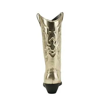 Soda Reno Women Western Cowboy Pointed Toe Knee High Pull On Tabs Boots (Gold Metallic Pu, US Footwe...