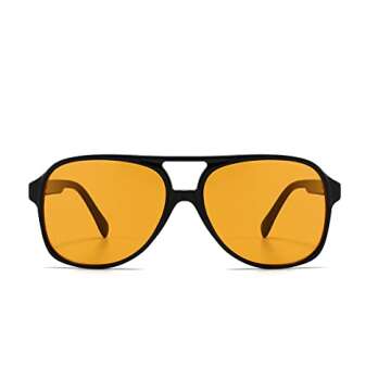 IKUVNA Vintage Aviator Sunglasses for Women Men 70s Glasses Retro Oversized Yellow Lens Shades