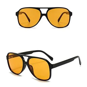 IKUVNA Vintage Aviator Sunglasses for Women Men 70s Glasses Retro Oversized Yellow Lens Shades