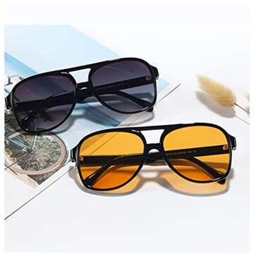 IKUVNA Vintage Aviator Sunglasses for Women Men 70s Glasses Retro Oversized Yellow Lens Shades