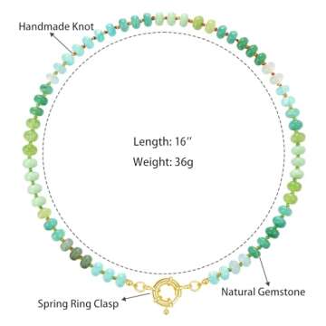 KissYan Beaded Gemstone Necklace for Women, Colorful Boho Bead Choker Natural Stone Surfer Beach Necklaces 14K Gold Plated Summer Handmade Jewelry(J08)