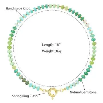 KissYan Beaded Gemstone Necklace for Women, Colorful Boho Bead Choker Natural Stone Surfer Beach Necklaces 14K Gold Plated Summer Handmade Jewelry(J08)