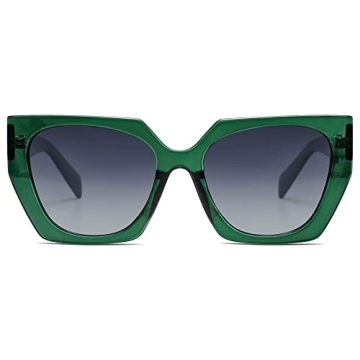 SOJOS Trendy Oversized Polarized Sunglasses Womens Big Square Cateye Sunnies, Lentes de sol para mujer SJ2205, Clear Green/Grey