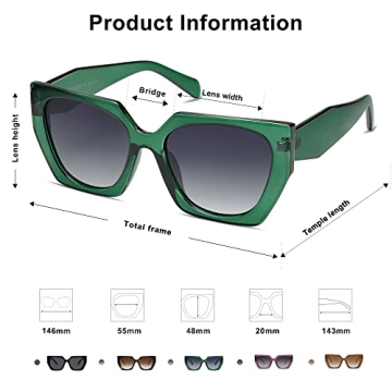SOJOS Trendy Oversized Polarized Sunglasses Womens Big Square Cateye Sunnies, Lentes de sol para mujer SJ2205, Clear Green/Grey