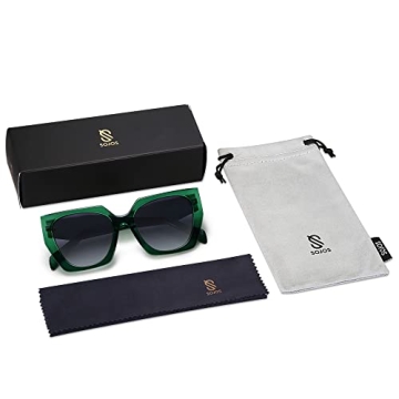 SOJOS Trendy Oversized Polarized Sunglasses Womens Big Square Cateye Sunnies, Lentes de sol para mujer SJ2205, Clear Green/Grey
