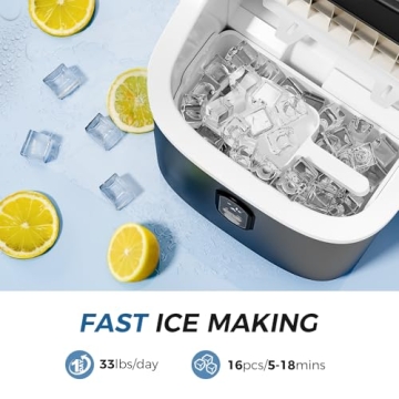 Kismile Ice Maker Countertop, Portable Ice Cube Maker Machine with 1.5L Detachable Water Tank, 33Lbs/Day, 16Pcs/5-18Mins, 24H Timer, Self-Cleaning Small Ice Maker, Ice Machine Maker for Home,Office