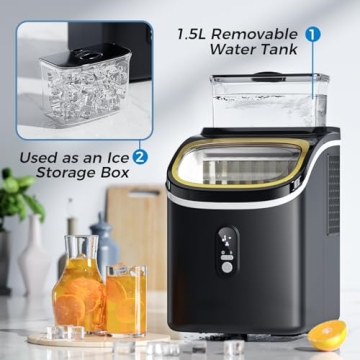 Kismile Ice Maker Countertop, Portable Ice Cube Maker Machine with 1.5L Detachable Water Tank, 33Lbs/Day, 16Pcs/5-18Mins, 24H Timer, Self-Cleaning Small Ice Maker, Ice Machine Maker for Home,Office