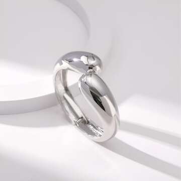 GREICHFAN Silver Chunky Waterdrop Bangle Bracelets Minimalist Bracelets Bangle for Women