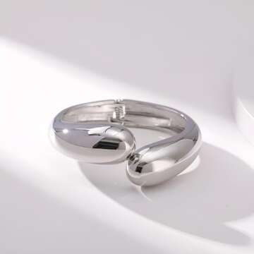 GREICHFAN Silver Chunky Waterdrop Bangle Bracelets Minimalist Bracelets Bangle for Women