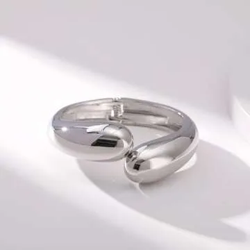 GREICHFAN Silver Chunky Waterdrop Bangle Bracelets Minimalist Bracelets Bangle for Women