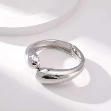 GREICHFAN Silver Chunky Waterdrop Bangle Bracelets Minimalist Bracelets Bangle for Women