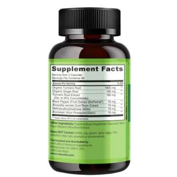 NATURELO Turmeric Curcumin - BioPerine for Better Absorption - Curcuminoids, Black Pepper, Ginger Powder - Plant-Based Joint Support - 120 Vegan Capsules