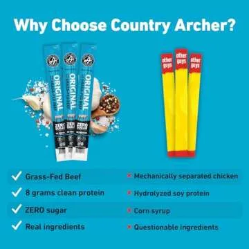 Country Archer Beef Jerky Sticks - Grass Fed Beef Sticks Individually Wrapped, Beef Sticks Bulk, Beef Jerky Snack Packs, Gluten Free, Paleo, Keto - 1 oz Meat Sticks (Pack of 18)