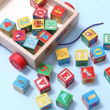 Atoylink ABC Wooden Building Blocks for Toddlers 1-3, 30 Pcs Alphabet & Number Stacking Toys with Storage Pull Toy Car Learning & Education Montessori Toys for 1 2 3 Year Old Baby Boy Girl Gifts