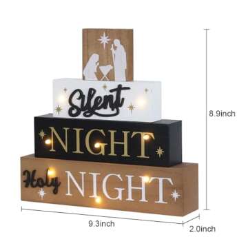 Nativity Sets for Christmas Indoor, MEETYAMOR Large Size LED 4-Layered Nativity Scene Wooden Block Silent Night Holy Night Sign Christmas Decor,Christmas Decorations Indoor for Home, Mantle, Table