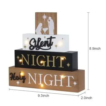 Nativity Sets for Christmas Indoor, MEETYAMOR Large Size LED 4-Layered Nativity Scene Wooden Block Silent Night Holy Night Sign Christmas Decor,Christmas Decorations Indoor for Home, Mantle, Table