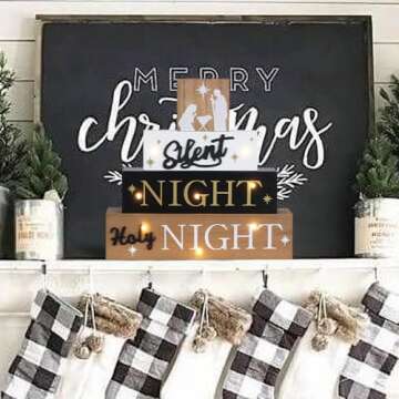 Nativity Sets for Christmas Indoor, MEETYAMOR Large Size LED 4-Layered Nativity Scene Wooden Block Silent Night Holy Night Sign Christmas Decor,Christmas Decorations Indoor for Home, Mantle, Table