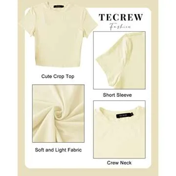 TECREW Womens Summer Short Sleeve Cute Crop Tops Casual Basic Crewneck Slim Fit T-Shirts, LightYellow, Medium