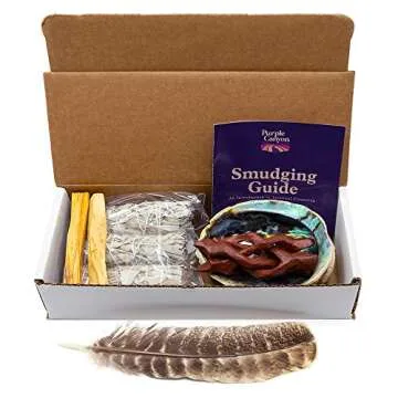 Purple Canyon Smudge Kit (Beginner's Gift Set) - 3 White Sage Smudge Sticks, 2 Palo Santo, Abalone S...