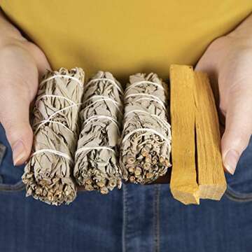 Purple Canyon Smudge Kit (Beginner's Gift Set) - 3 White Sage Smudge Sticks, 2 Palo Santo, Abalone Shell, Smudge Feather w/Stand + Smudging Guide for Home Cleansing & Healing Meditation Rituals