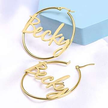 Stacey Personalized Name Hoop Earrings for Women Unique Birthday Thanksgiving Day Christmas Gifts for Friends Mom Sister Daughter 18K Gold Plated Name Jewelry for Teens