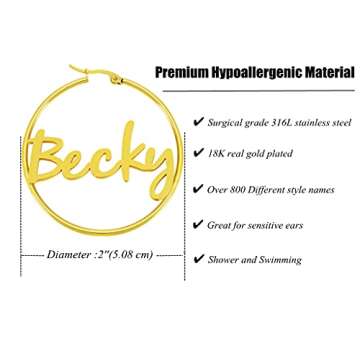 Stacey Personalized Name Hoop Earrings for Women Unique Birthday Thanksgiving Day Christmas Gifts for Friends Mom Sister Daughter 18K Gold Plated Name Jewelry for Teens