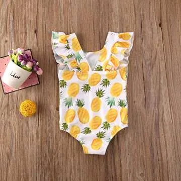 Merqwadd Toddler Baby Girls Cute Fashion Ruffle Swimsuit Kids Bathing Suit Beachwear (1-2T,Pineapple-Yellow)