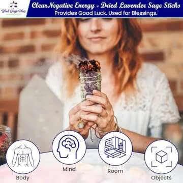Lavender with White Sage - Bholi Sage Plus Sage Incense Sticks for Cleansing Negative Energy, Sage Sticks for House Cleansing - Lavender with White Sage Smudge Sticks Pack of 4
