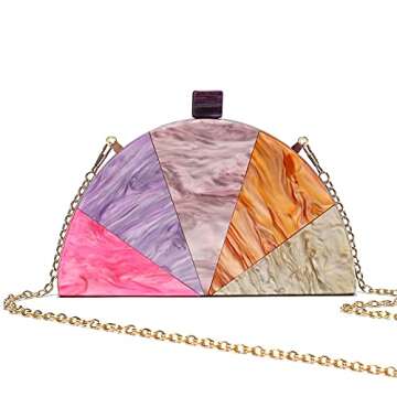 WuYangSto Acrylic Clutch Purse,Semicircle Colorful,Women's Evening Bag For Weddings Party Prom