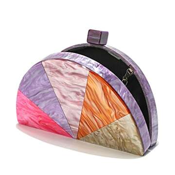 WuYangSto Acrylic Clutch Purse,Semicircle Colorful,Women's Evening Bag For Weddings Party Prom