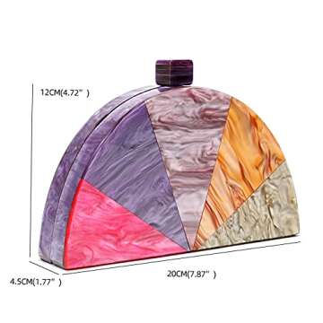 WuYangSto Acrylic Clutch Purse,Semicircle Colorful,Women's Evening Bag For Weddings Party Prom
