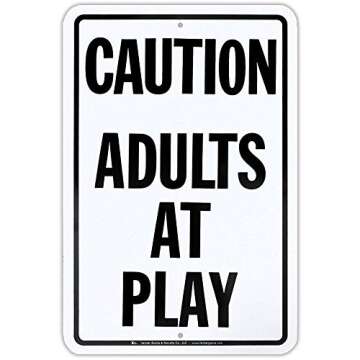 Caution Adults At Play Warning Sign Plaque - Humorous Home Wall Hanging