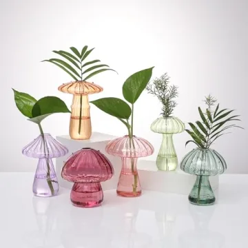 Mushroom Glass Vases for Indoor Plants Set of 6 Colored Plant Propagation Stations - Cute Decor Vase...