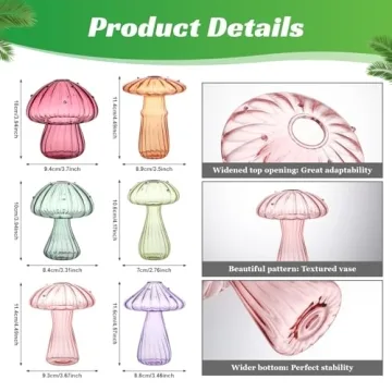 Mushroom Glass Vases Set of 6 for Indoor Plants