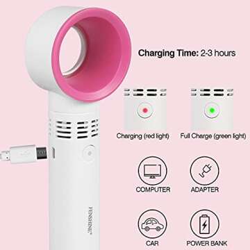 fenshine Portable USB Rechargeable Mini Fan Eyelash Fan Dryer Bladeless Handheld Air Conditioning Blower for Essential Eyelash Extension Supplies (White)