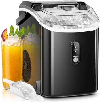 AGLUCKY Nugget Ice Maker Countertop,35lbs/24H,Portable Pebble Ice Machine with Handle,Self-Cleaning ...