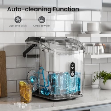 AGLUCKY Nugget Ice Maker Countertop,35lbs/24H,Portable Pebble Ice Machine with Handle,Self-Cleaning Function,Pellet Ice Maker for Home/Kitchen/Office(Black)