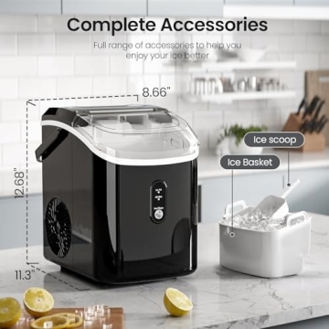 AGLUCKY Nugget Ice Maker Countertop,35lbs/24H,Portable Pebble Ice Machine with Handle,Self-Cleaning Function,Pellet Ice Maker for Home/Kitchen/Office(Black)
