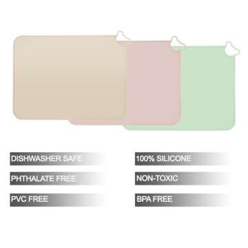PandaEar 3 Pack Silicone Placemat for Toddlers Kids for Dining Table & Restaurants - Portable Silicone Mat for Baby Eating - Food Grade Non-Slip Baby Table Mat